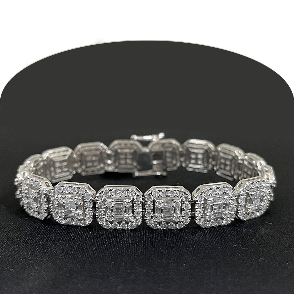 DIAMOND  CLOSEOUT!  12mm 15.16ct G SI 14K White Gold Round & Baguette Diamond Bracelet 8"