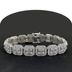 DIAMOND  CLOSEOUT!  12mm 15.16ct G SI 14K White Gold Round & Baguette Diamond Bracelet 8"