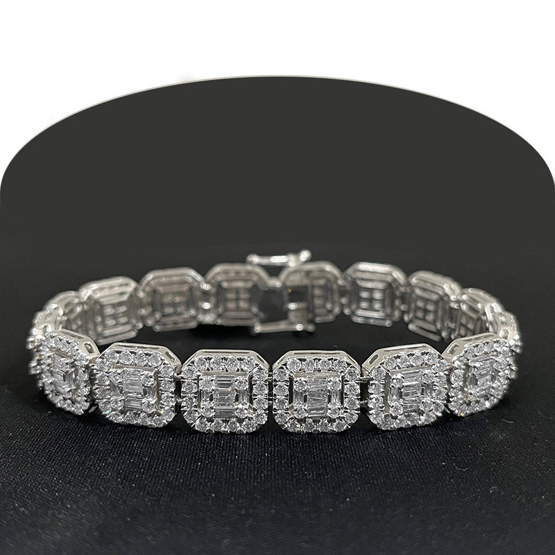 DIAMOND  CLOSEOUT!  12mm 15.16ct G SI 14K White Gold Round & Baguette Diamond Bracelet 8"