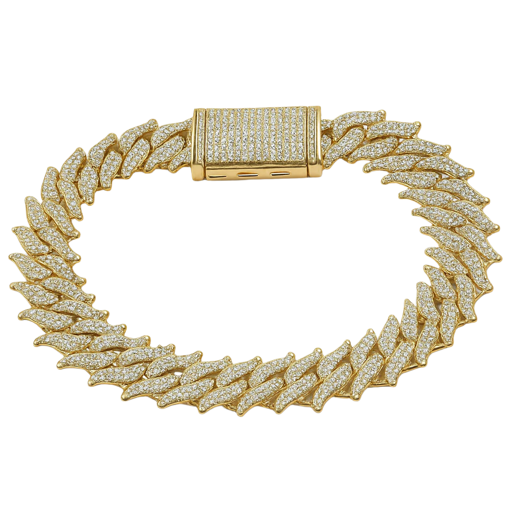 DIAMOND  CLOSEOUT!  18MM 12.82ct G SI 14KT Yellow Gold Round Diamond Spiked Cuban Bracelet 8.5"