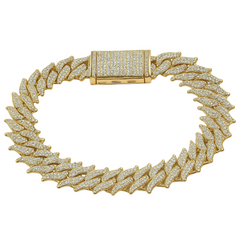 DIAMOND  CLOSEOUT!  18MM 12.82ct G SI 14KT Yellow Gold Round Diamond Spiked Cuban Bracelet 8.5"