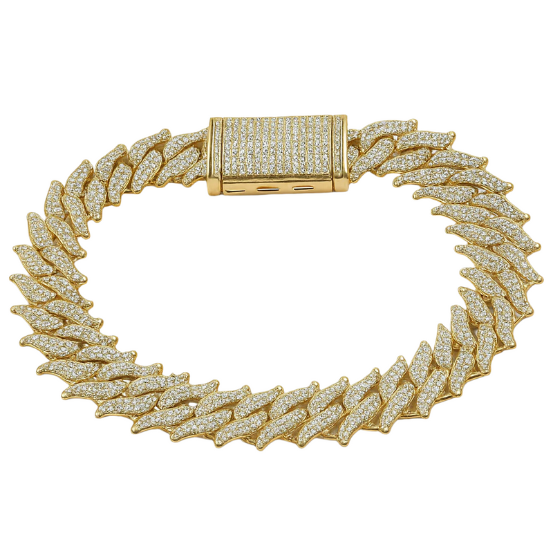 DIAMOND  CLOSEOUT!  18MM 12.82ct G SI 14KT Yellow Gold Round Diamond Spiked Cuban Bracelet 8.5"