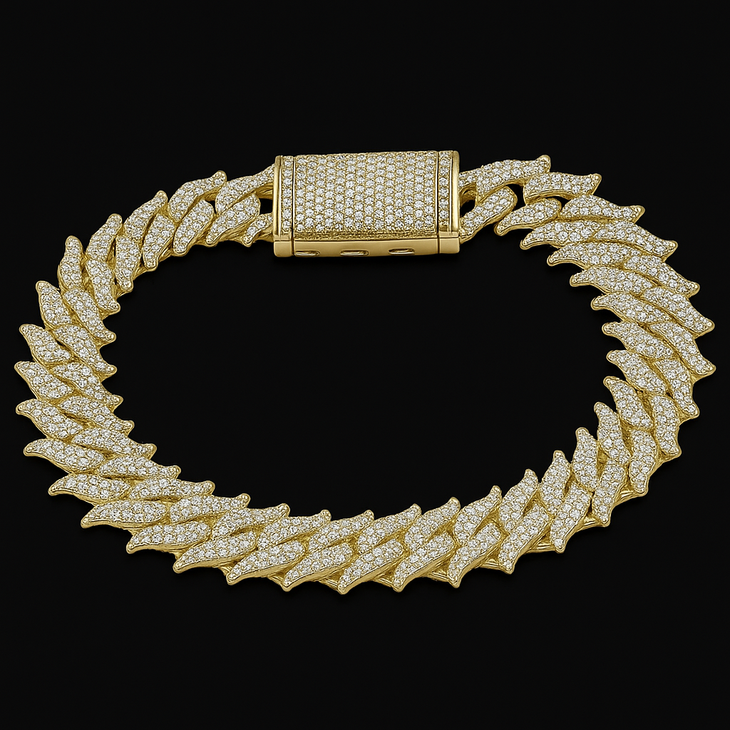 DIAMOND  CLOSEOUT!  18MM 12.82ct G SI 14KT Yellow Gold Round Diamond Spiked Cuban Bracelet 8.5"
