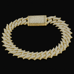 DIAMOND  CLOSEOUT!  18MM 12.82ct G SI 14KT Yellow Gold Round Diamond Spiked Cuban Bracelet 8.5"