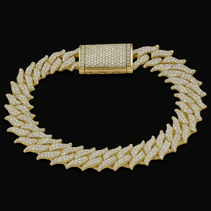 DIAMOND  CLOSEOUT!  18MM 12.82ct G SI 14KT Yellow Gold Round Diamond Spiked Cuban Bracelet 8.5"