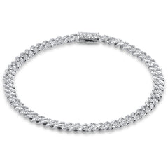 SPECIAL! 5mm .70ct G SI 14K White Gold Round Diamond Cuban Link Chain Bracelet 8" Long