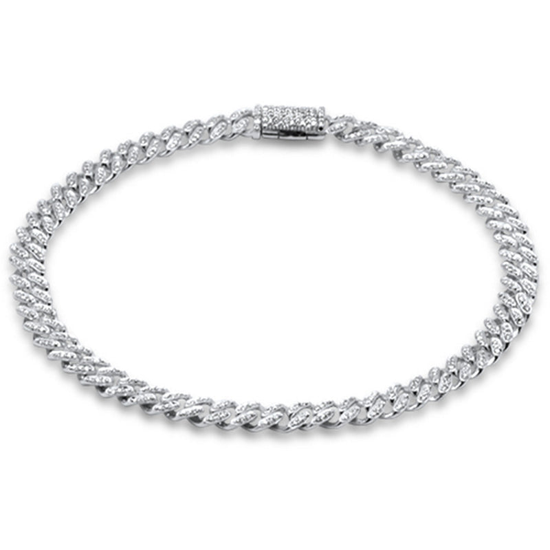 SPECIAL! 5mm .70ct G SI 14K White Gold Round Diamond Cuban Link Chain Bracelet 8" Long