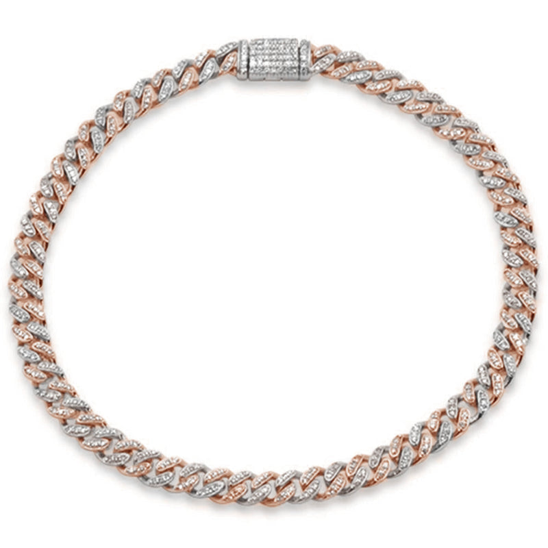 SPECIAL!3MM .69ct G SI 14K Two Tone Gold Round Diamond Cuban Bracelet 6.5" Long