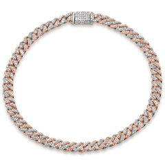 SPECIAL! 4MM .83ct G SI 14K Two Tone Rose & White Gold Round Diamond Cuban Bracelet Size 8