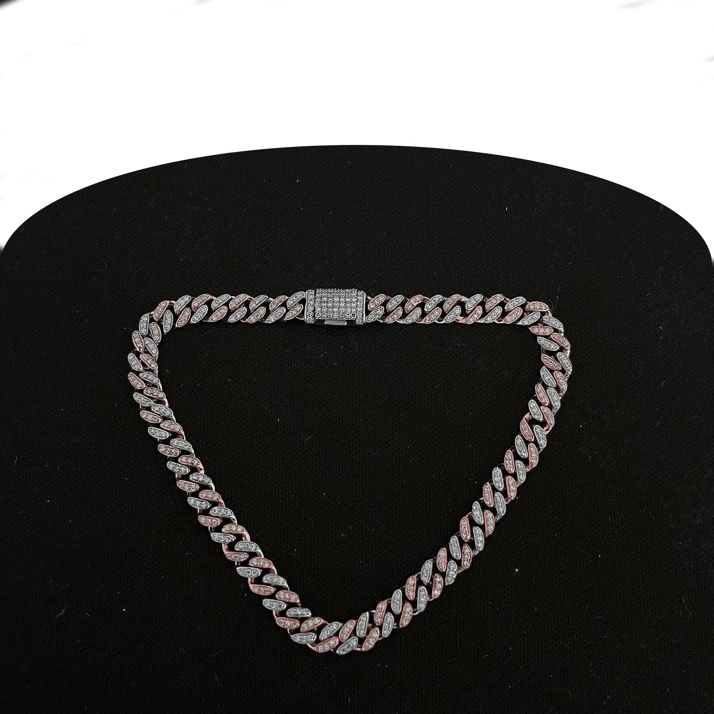 SPECIAL!4MM .83ct G SI 14K Two Tone Gold Round Diamond Cuban Bracelet 8" Long