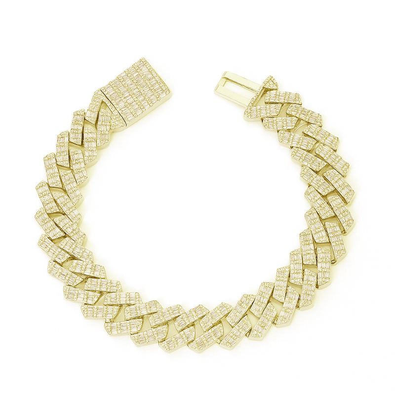 DIAMOND  CLOSEOUT!  15MM 8.85ct G SI 14K Yellow Gold Diamond Baguette & Round Bracelet 8.5"