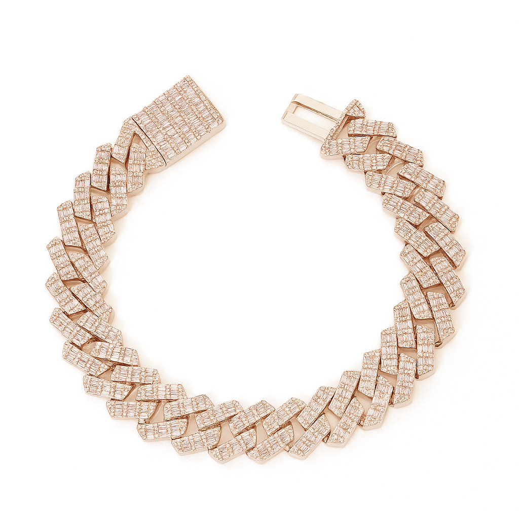 DIAMOND  CLOSEOUT!  15MM 8.83ct G SI 14K Rose Gold Diamond Baguette & Round Bracelet 8.5"