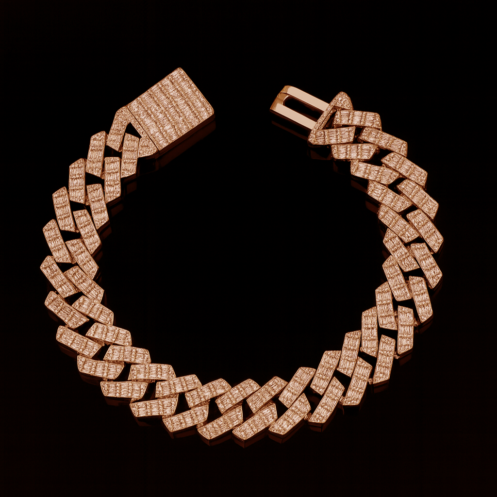 DIAMOND  CLOSEOUT!  15MM 8.83ct G SI 14K Rose Gold Diamond Baguette & Round Bracelet 8.5"