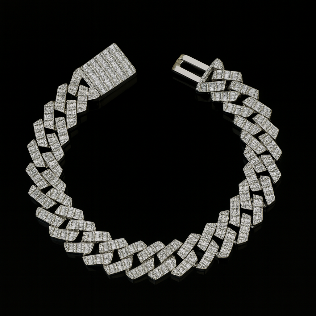 DIAMOND  CLOSEOUT!  15MM 8.85ct G SI 14K White Gold Diamond Baguette & Round Bracelet 8.5"
