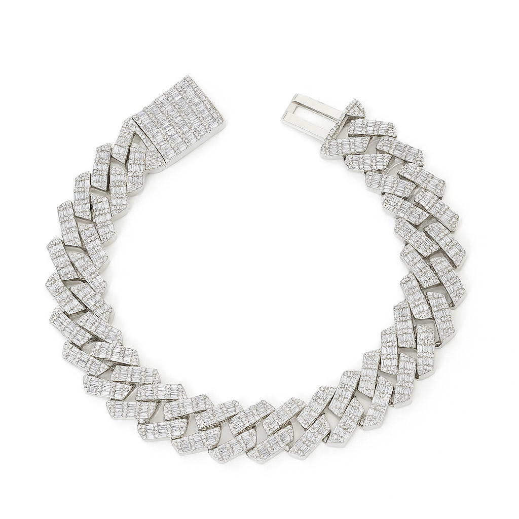 DIAMOND  CLOSEOUT!  15MM 8.85ct G SI 14K White Gold Diamond Baguette & Round Bracelet 8.5"