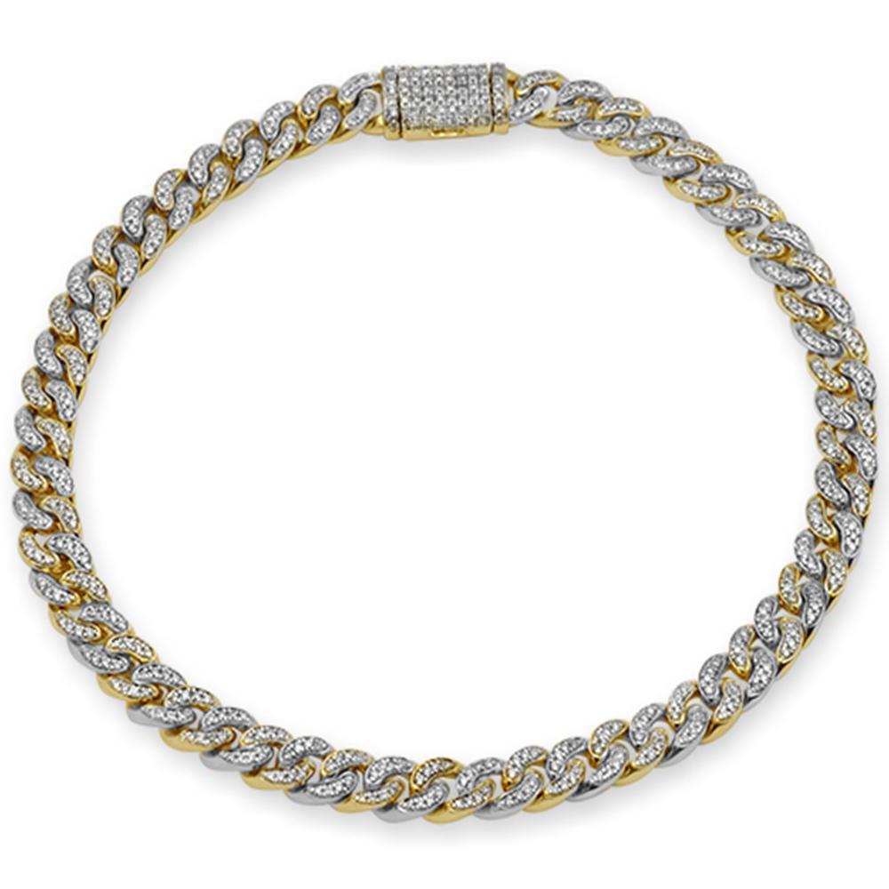 SPECIAL! 4MM .72ct G SI 14K Two Tone Gold Diamond Round Cuban Bracelet 7"