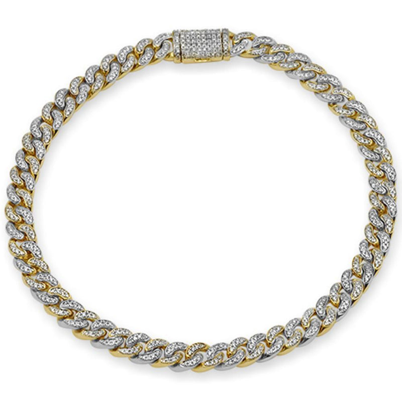 SPECIAL! 4MM .82ct G SI 14K Two Tone Gold Diamond Round Cuban Bracelet 8"