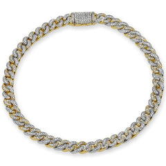 SPECIAL! 4MM .67ct G SI 14K Two Tone Gold Diamond Round Cuban Bracelet 6.5"