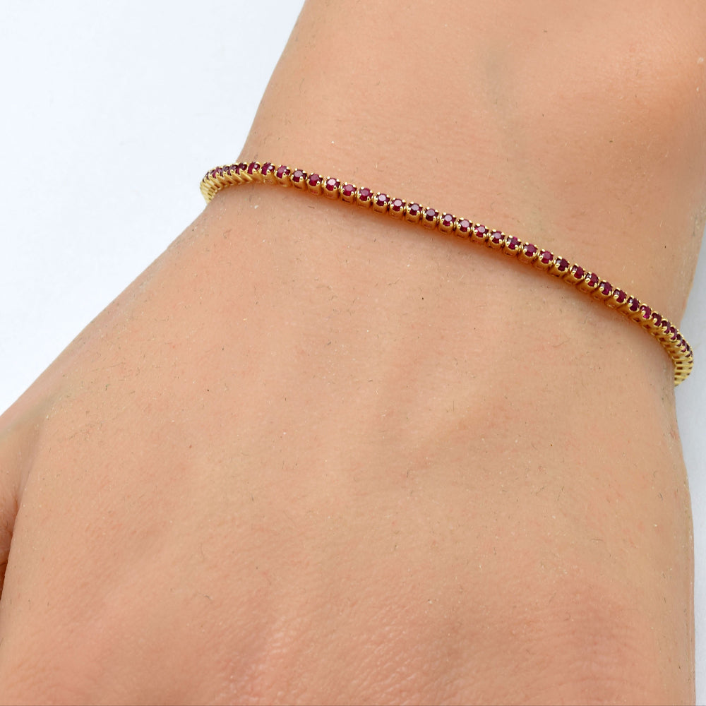 SPECIAL! 1.51ct G SI 14K Yellow Gold Natural Ruby Tennis Bracelet 7"