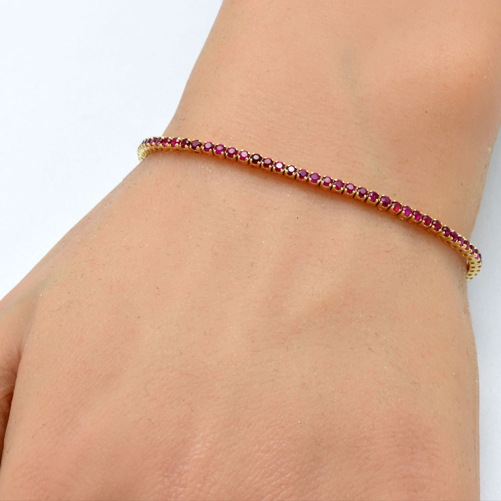 SPECIAL!2.10ct G SI 14K Yellow Gold Natural Ruby Tennis Bracelet 7"