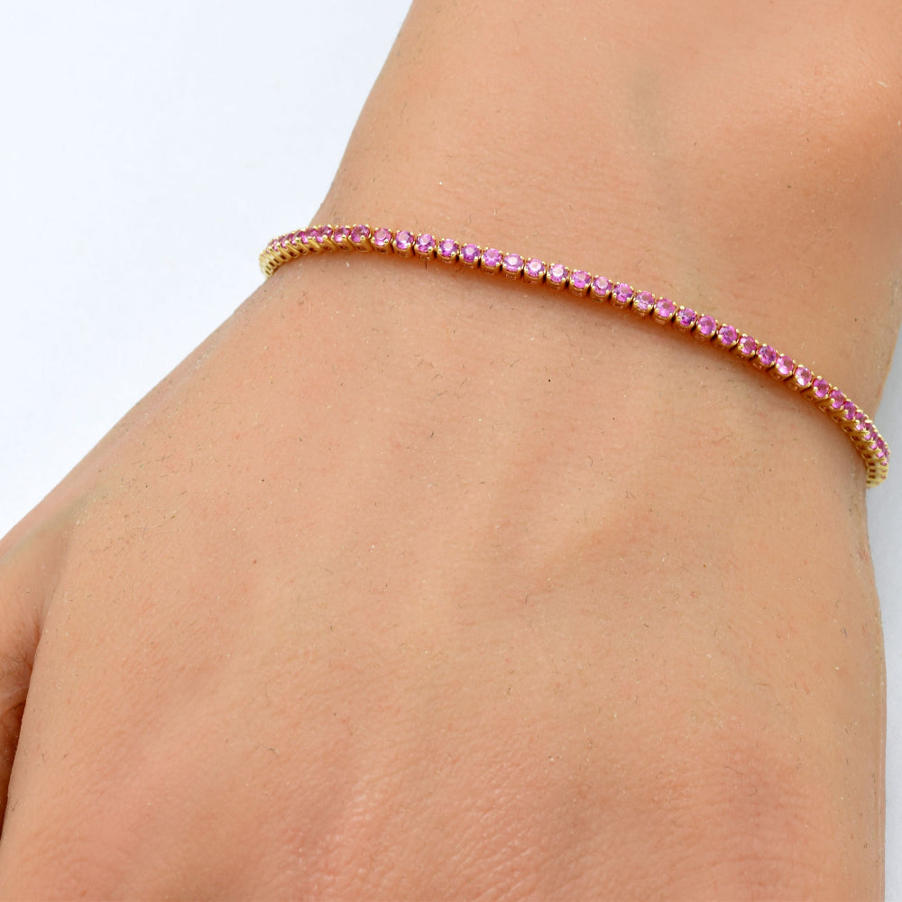 SPECIAL!! 2.12ct G SI 14K Yellow Gold Natural Pink Sapphire Tennis Bracelet 7"