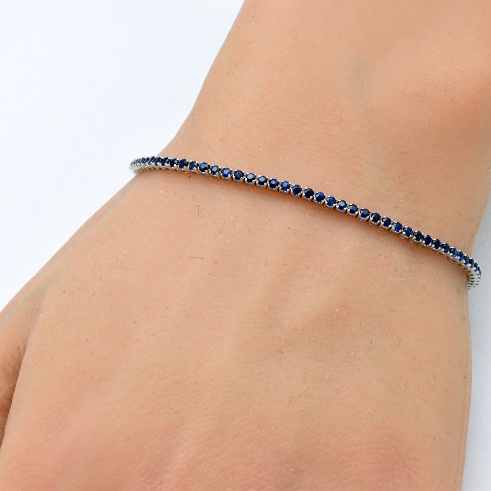 SPECIAL!2.22ct 14K Yellow Gold Natural Blue Sapphire Tennis Bracelet 7"