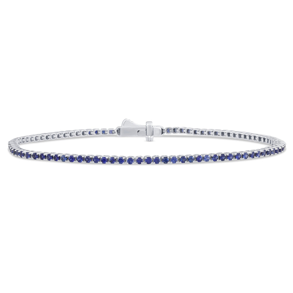 SPECIAL!1.57cts G SI 14K White Gold Natural Blue Sapphire Tennis Bracelet 7"
