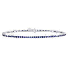 SPECIAL!2.24cts G SI 14K White Gold Natural Blue Sapphire Tennis Bracelet 7"