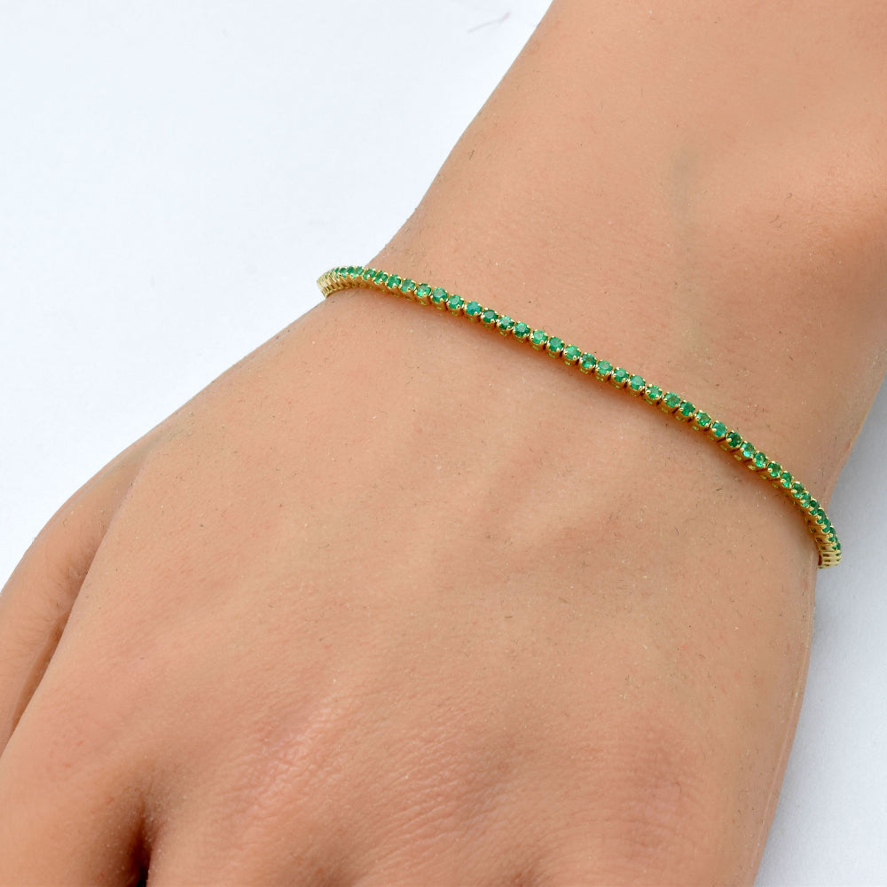 SPECIAL!1.33ct 14K Yellow Gold Natural Emerald Tennis Bracelet 7"