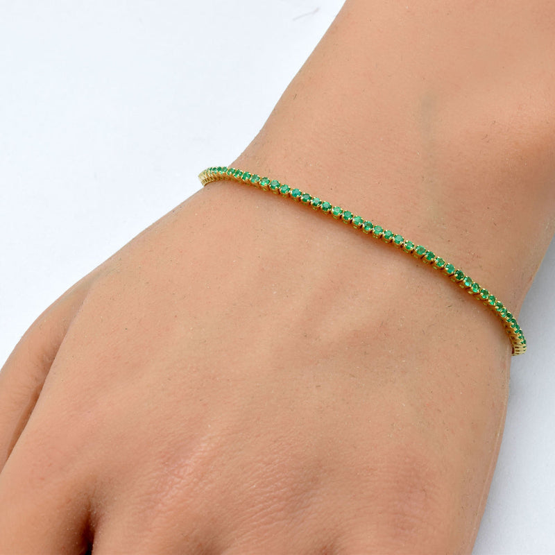 SPECIAL!.98ct 14K Yellow Gold Natural Emerald Tennis Bracelet 7"