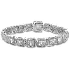 DIAMOND CLOSEOUT!  5.25ct G SI 14K White Gold Baguette & Round Diamond Bracelet 8"