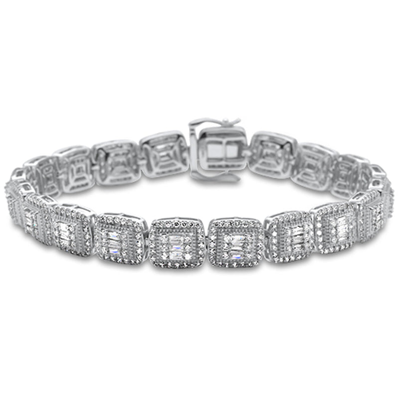 DIAMOND CLOSEOUT!  5.25ct G SI 14K White Gold Baguette & Round Diamond Bracelet 8"