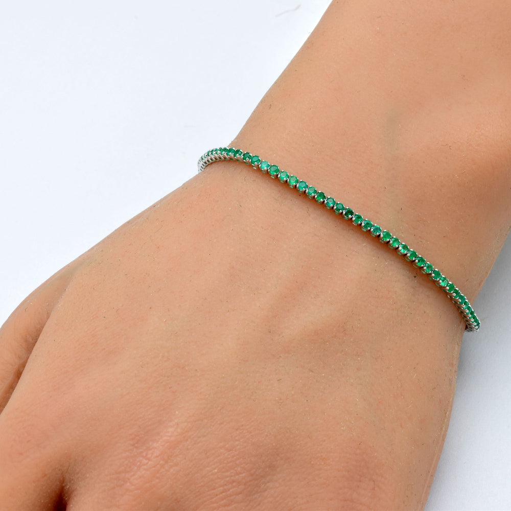 SPECIAL! 1.69ct 14K White Gold Natural Emerald Tennis Bracelet 7"