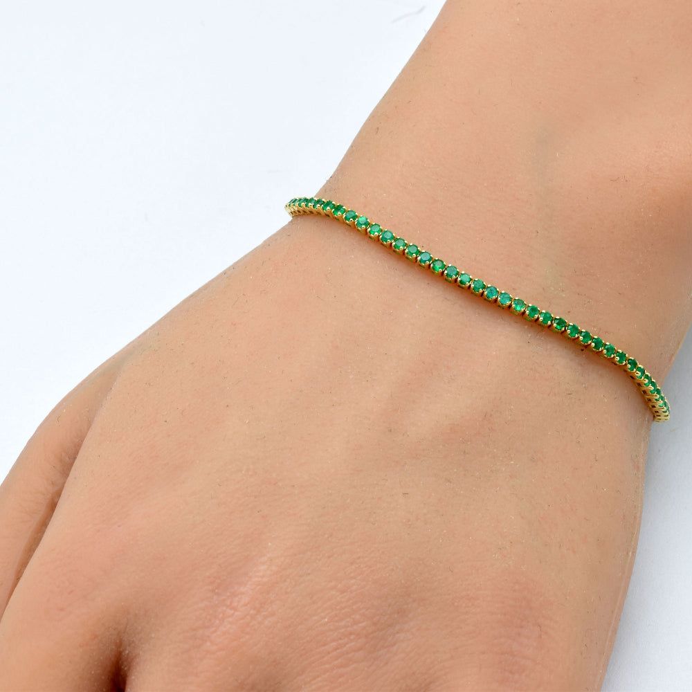 SPECIAL! 1.88ct 14K Yellow Gold Natural Emerald Tennis Bracelet 7"