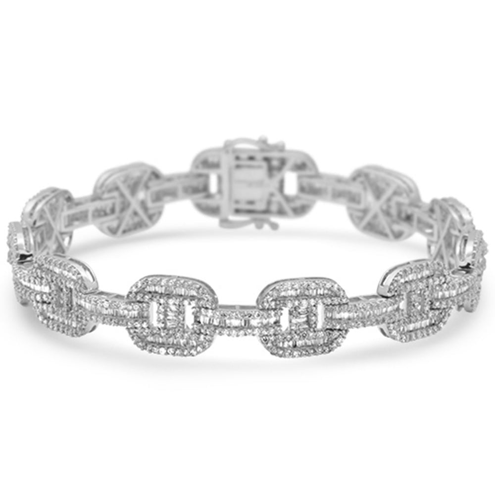 DIAMOND CLOSEOUT!  10mm 6.40ct G SI 14K White Gold Diamond Round & Baguette Men's Bracelet 8"