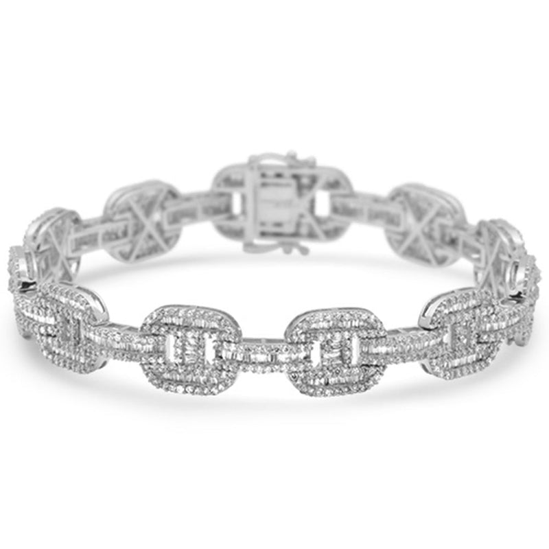 DIAMOND CLOSEOUT!  10mm 6.40ct G SI 14K White Gold Diamond Round & Baguette Men's Bracelet 8"