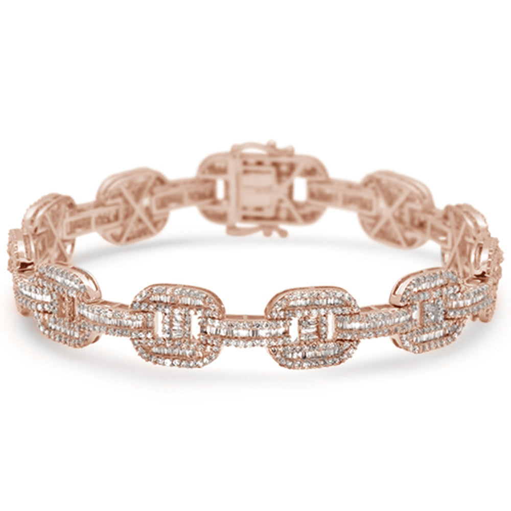 DIAMOND CLOSEOUT!  10mm 6.40ct G SI 14K Rose Gold Diamond Round & Baguette Men's Bracelet 8"