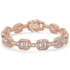 DIAMOND CLOSEOUT!  10mm 6.40ct G SI 14K Rose Gold Diamond Round & Baguette Men's Bracelet 8"