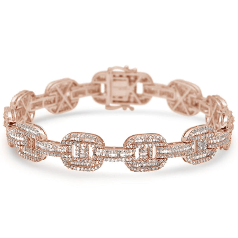 DIAMOND CLOSEOUT!  10mm 6.40ct G SI 14K Rose Gold Diamond Round & Baguette Men's Bracelet 8"