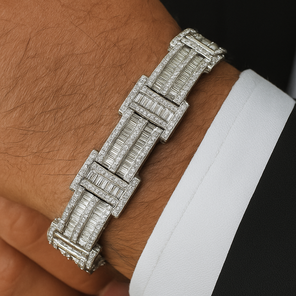 DIAMOND  CLOSEOUT!  15.0ct G SI 14KT White Gold Diamond Round & Baguette Bracelet 8"