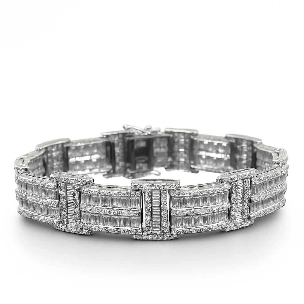 DIAMOND  CLOSEOUT!  15.0ct G SI 14KT White Gold Diamond Round & Baguette Bracelet 8"