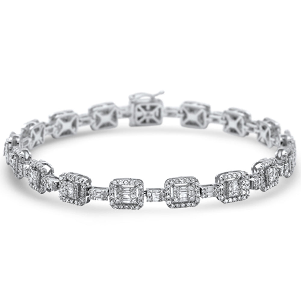 DIAMOND  CLOSEOUT!  3.65ct G SI 14K White Gold Diamond Round & Baguette Tennis Bracelet 8" Long