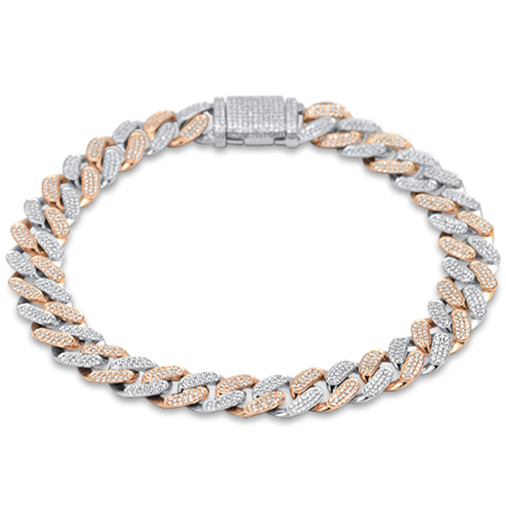 SPECIAL! 9mm 1.34ct G SI 14K Two Tone Rose & White Gold Diamond Round Cuban Bracelet 8" Long