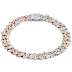 SPECIAL! 9mm 1.34ct G SI 14K Two Tone Rose & White Gold Diamond Round Cuban Bracelet 8" Long