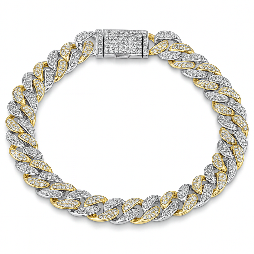 SPECIAL!9mm 2.57ct G SI 14K Two Tone Gold Diamond Round Cuban Bracelet 8"