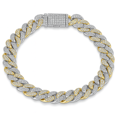 SPECIAL!9mm 2.57ct G SI 14K Two Tone Gold Diamond Round Cuban Bracelet 8"
