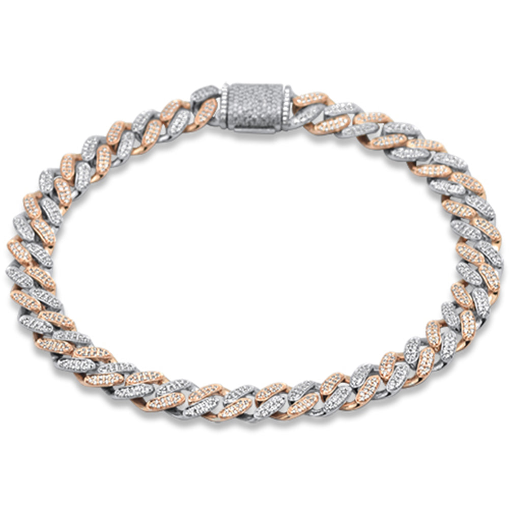 SPECIAL! 7mm 1.42ct G SI 14K Rose & White Gold Round Diamond Cuban Bracelet 8" Long