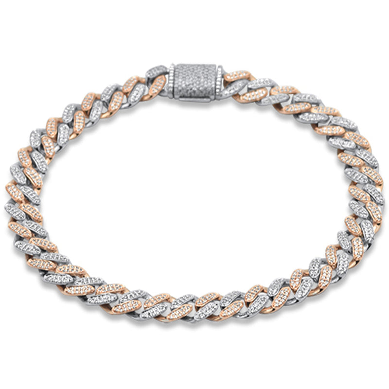 SPECIAL! 7mm 1.42ct G SI 14K Rose & White Gold Round Diamond Cuban Bracelet 8" Long