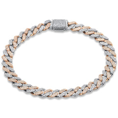 SPECIAL! 7mm 1.33ct G SI 14K Rose & White Gold Round Diamond Cuban Bracelet 6.5" Long