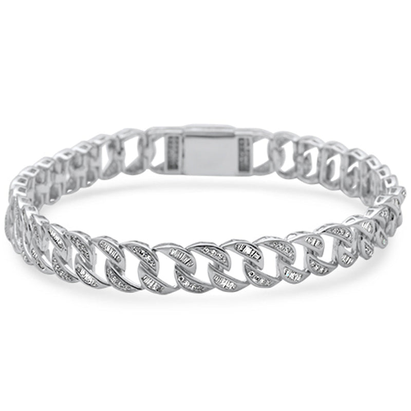DIAMOND CLOSEOUT!  2.85ct G SI Men's 14K White Gold Round & Baguette Diamond Bracelet 8" Long